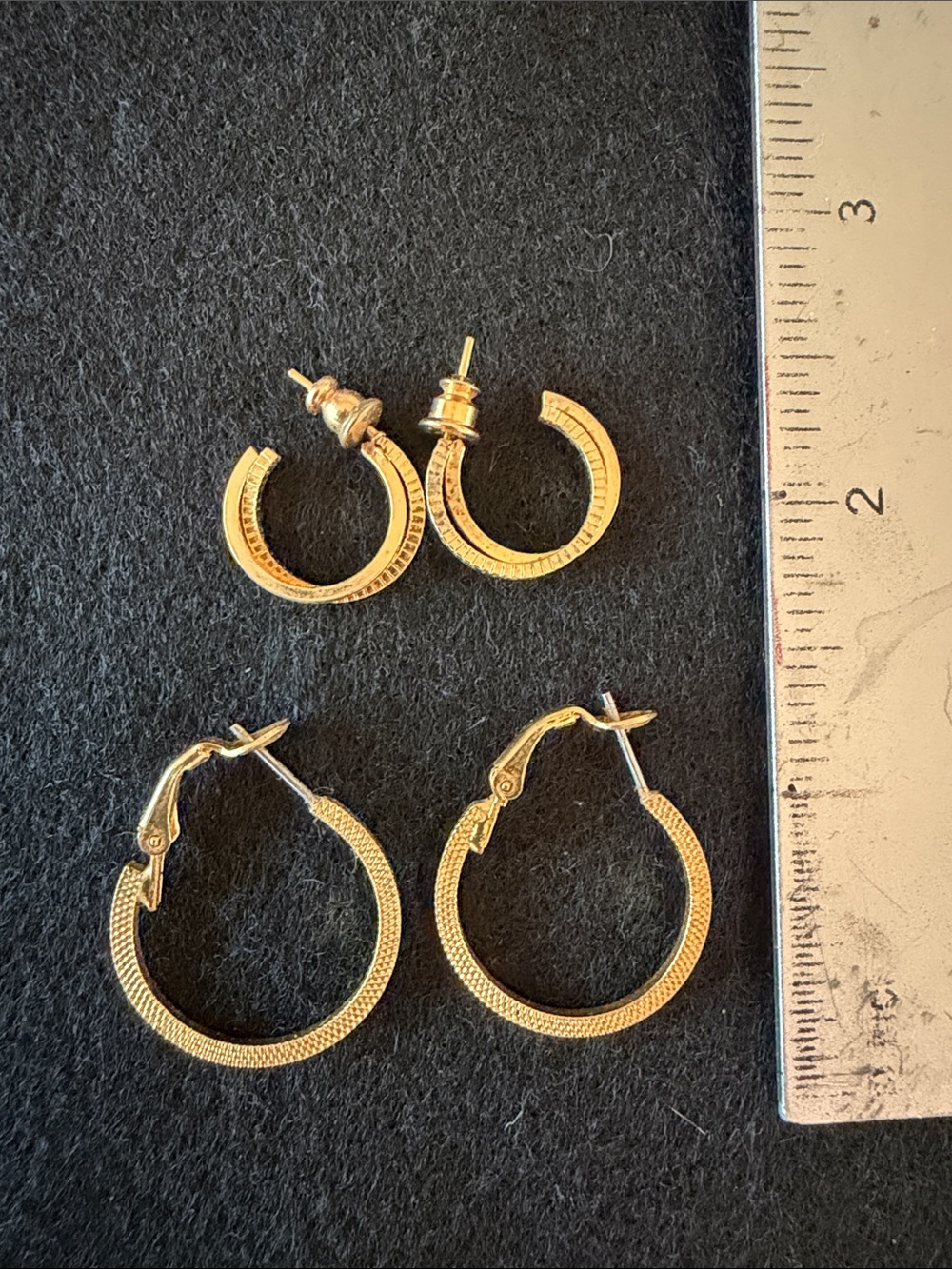 Gold-Tone Textured Hoop Earrings - Set of 2 Pairs